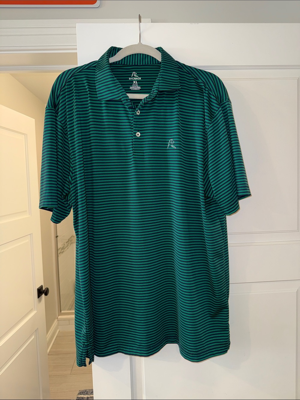Rhoback Green and Navy Striped Polo